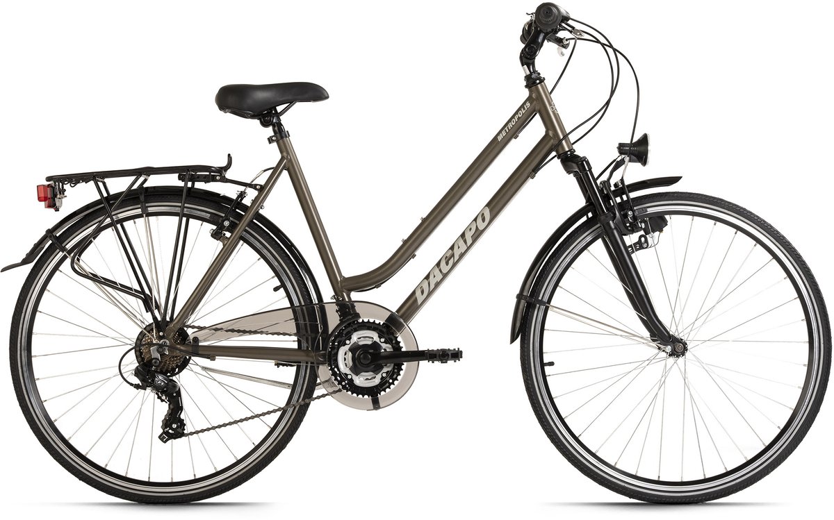 dacapo trekkingfiets dames 28 metropolis antraciet 21 versnellingen framemaat 53 cm flatbar
