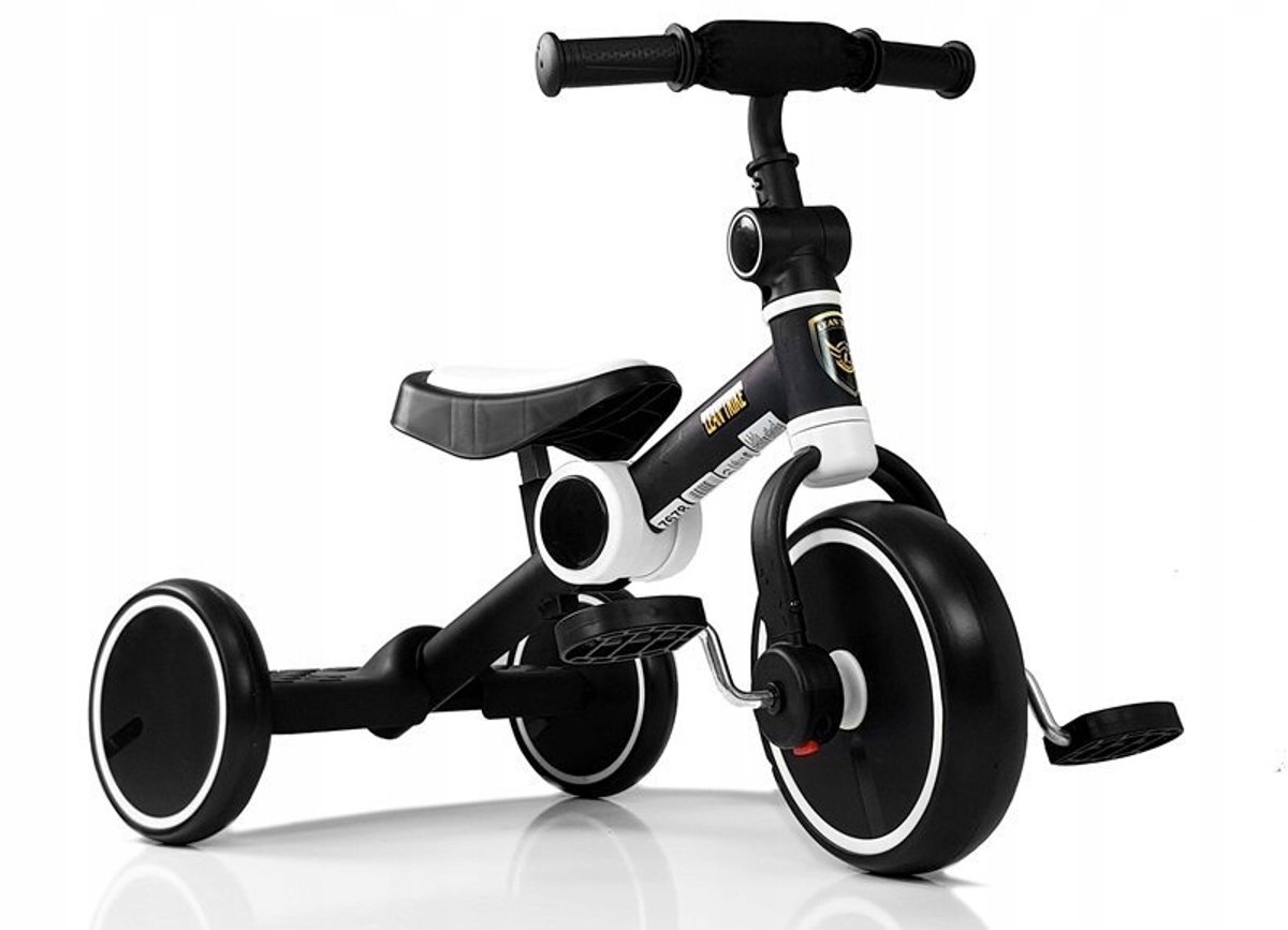 degelijk driewieler loopfiets kinderen zwart wit