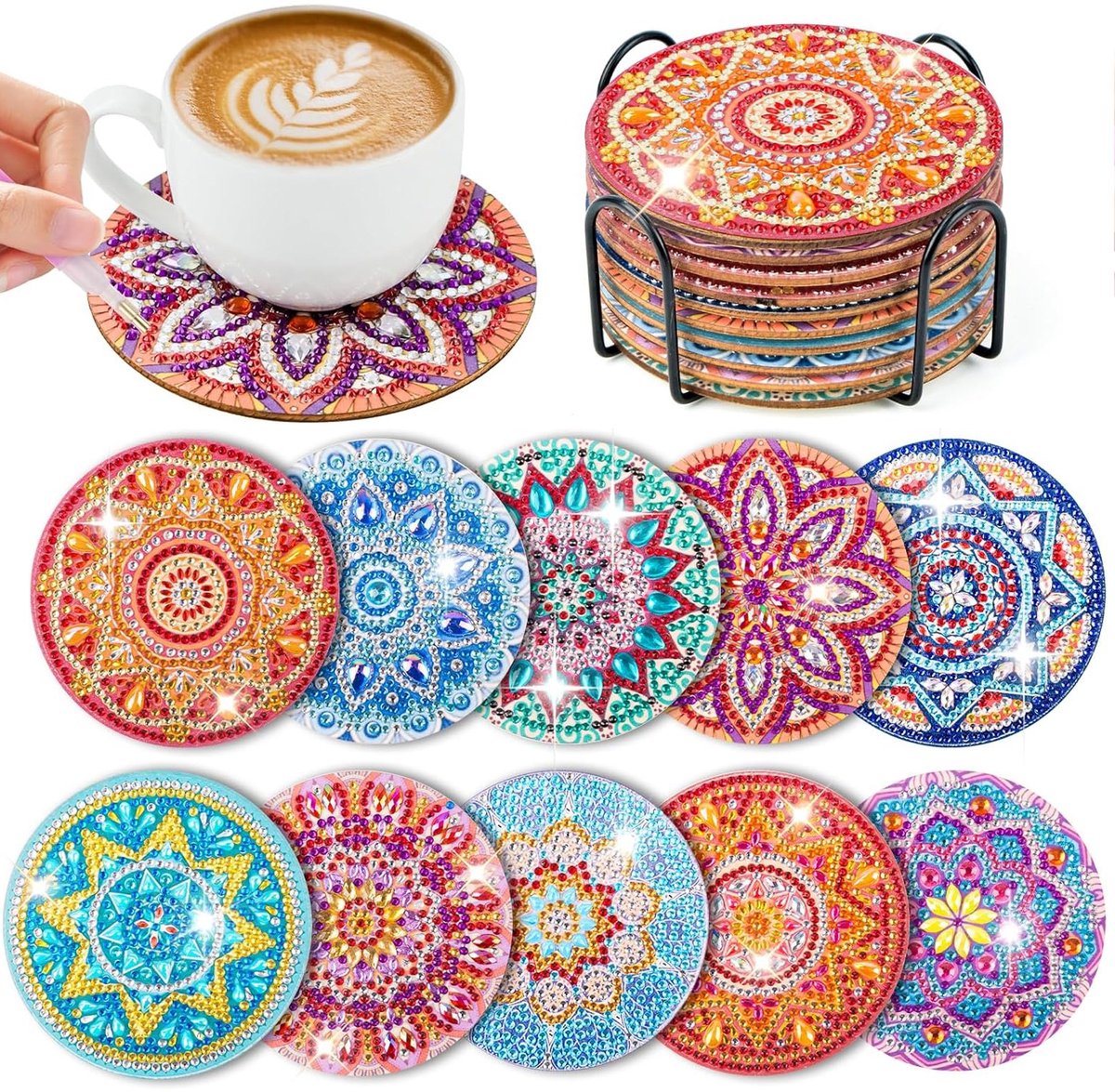 DIY Diamond Painting Onderzetters 10-pack – Mandala Diamond Art Onderzetters met Kurk Bodem & Display-standaard | Knutselset voor Volwassenen & Kinderen – Anti-Slip, Compleet met Pen, Lijm & Tray Fiets (elektrisch) kopen online