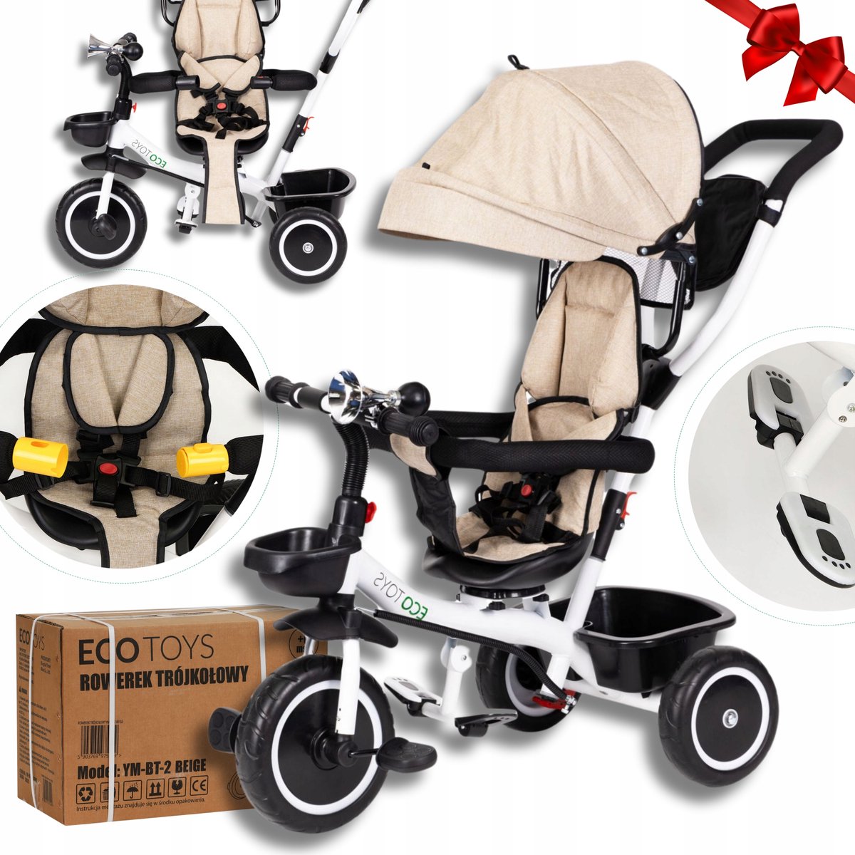 driewieler 3 in 1 met draaibare zit en kap beige