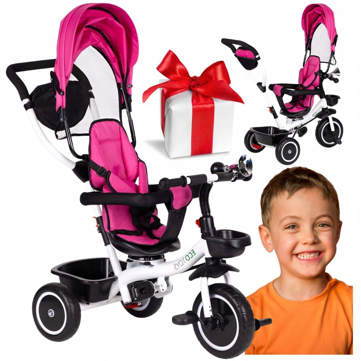 driewieler kinderfiets met pedaal duwstang 360 zitje