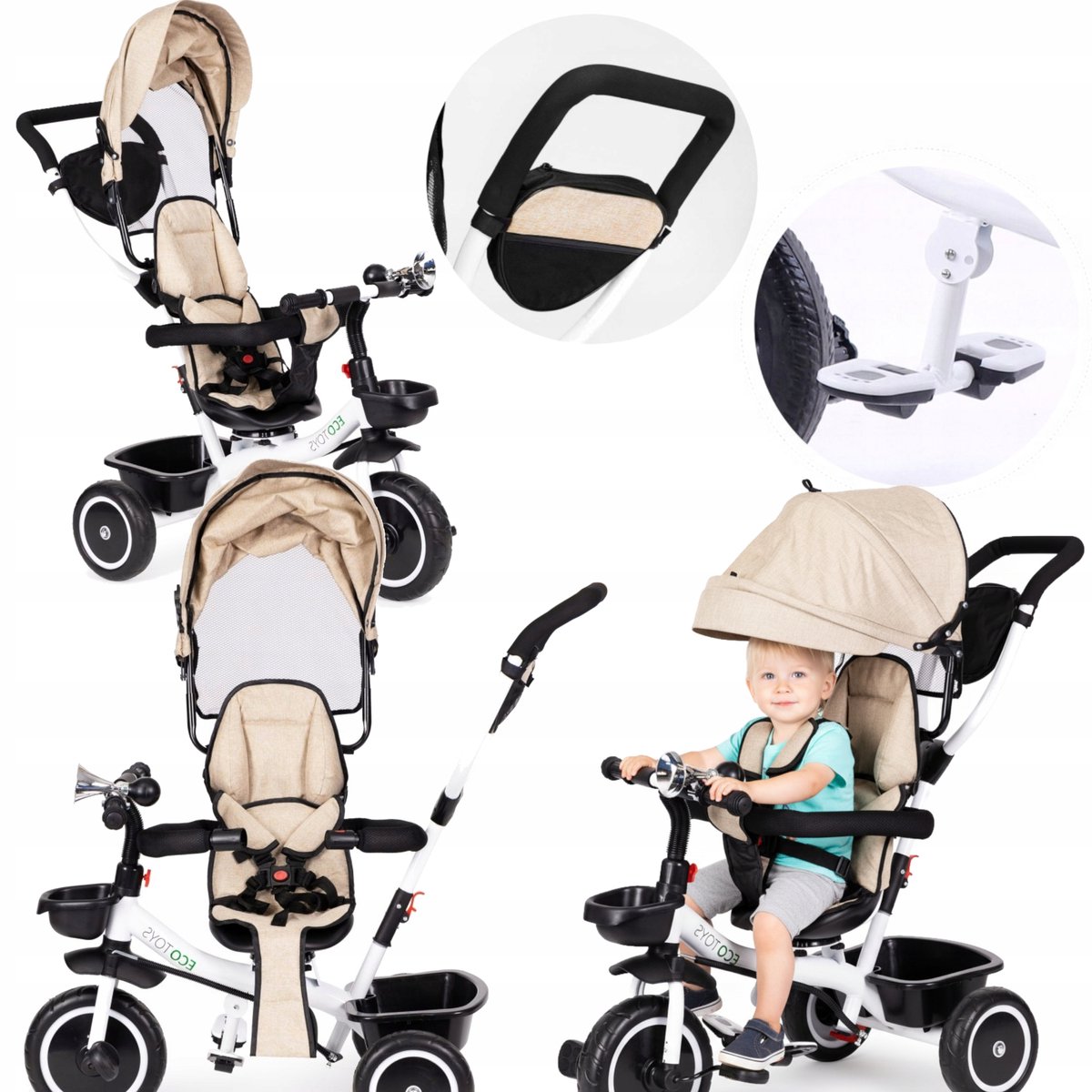 driewieler kinderwagen 2 in 1 met draaibare zitting en zonnekap