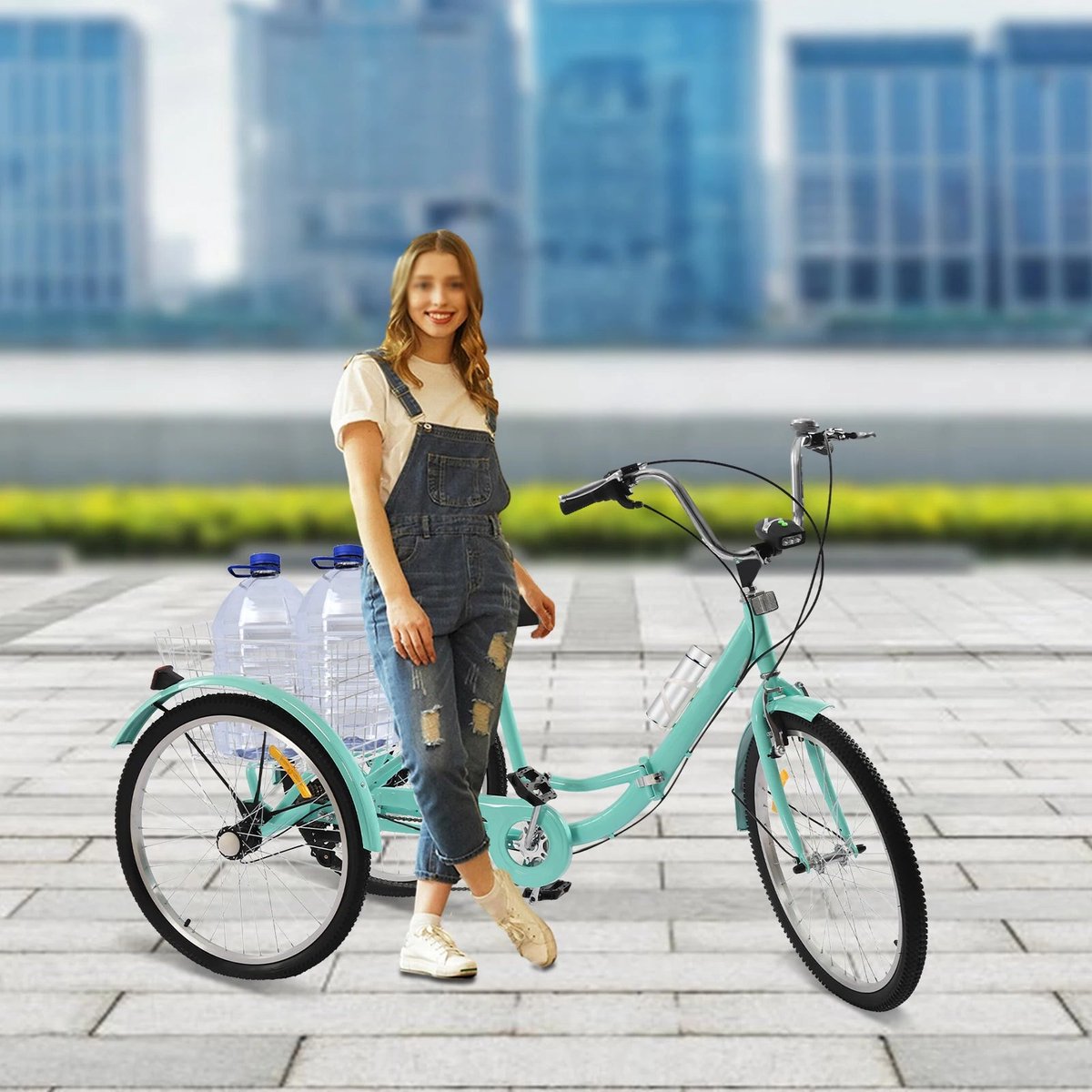 driewieler voor volwassenen driewielerfiets drie wielen stabiele fiets stadsfiets hoogwaardig koolstofstaal 7 versnellingen