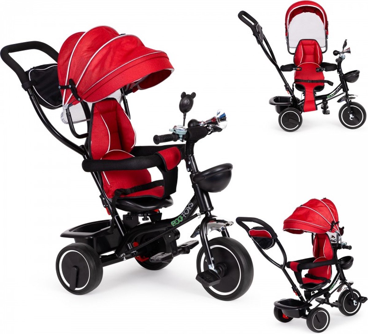 Ecotoys driewieler met duwstang - buggy - kinderwagen - rood - vanaf 12 maanden Driewieler kopen online