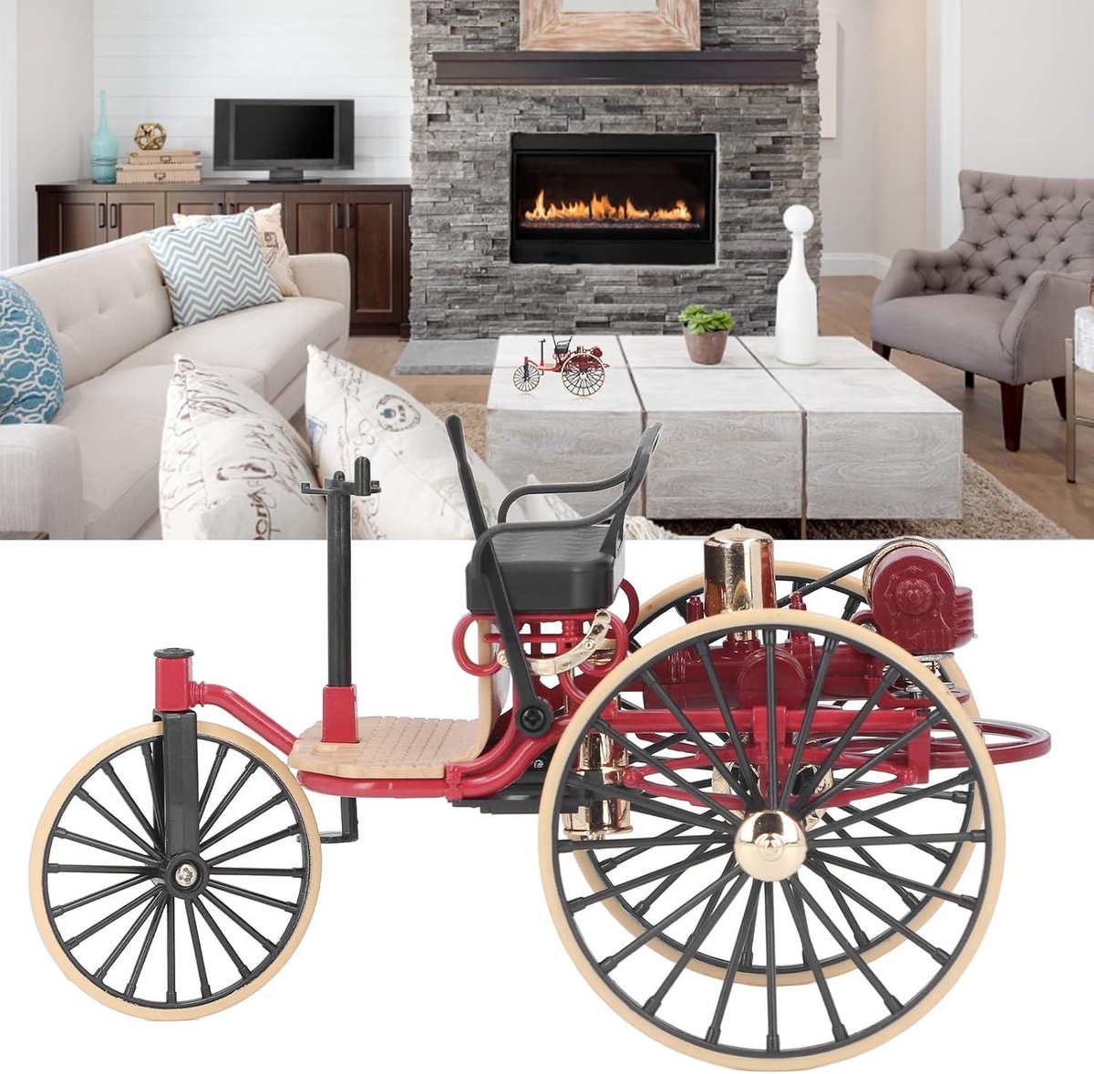 EGoods - Driewieler Ornament in 1:12 Schaal - Klassieke Legering Model - Hoge Simulatie Retro Decoratie - Thuis Miniaturen (Rood) Driewieler kopen online