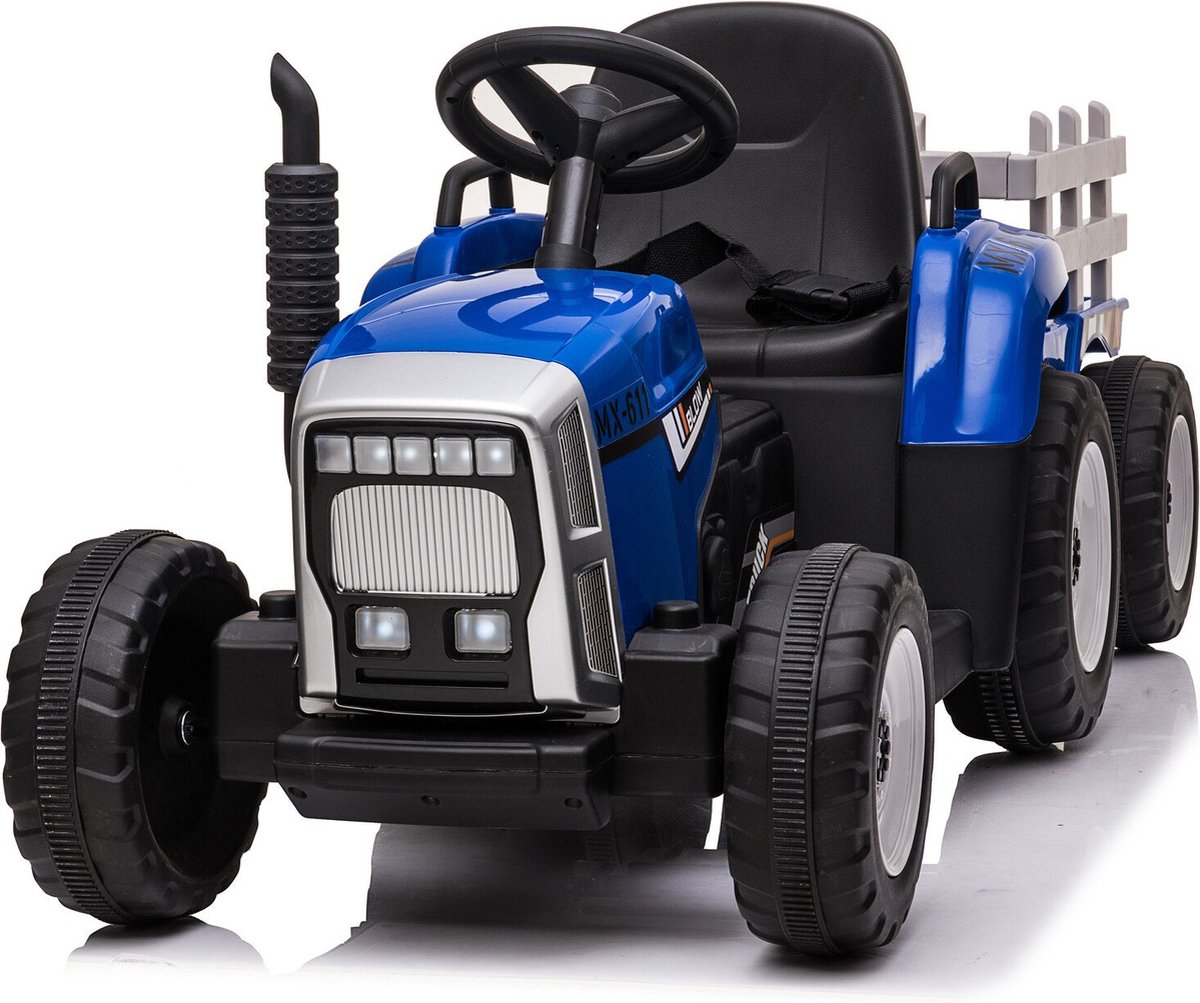 Elektrisch Bestuurbare Tractor met Aanhanger en Afstandsbediening - Blauw Accuvoertuig kopen online