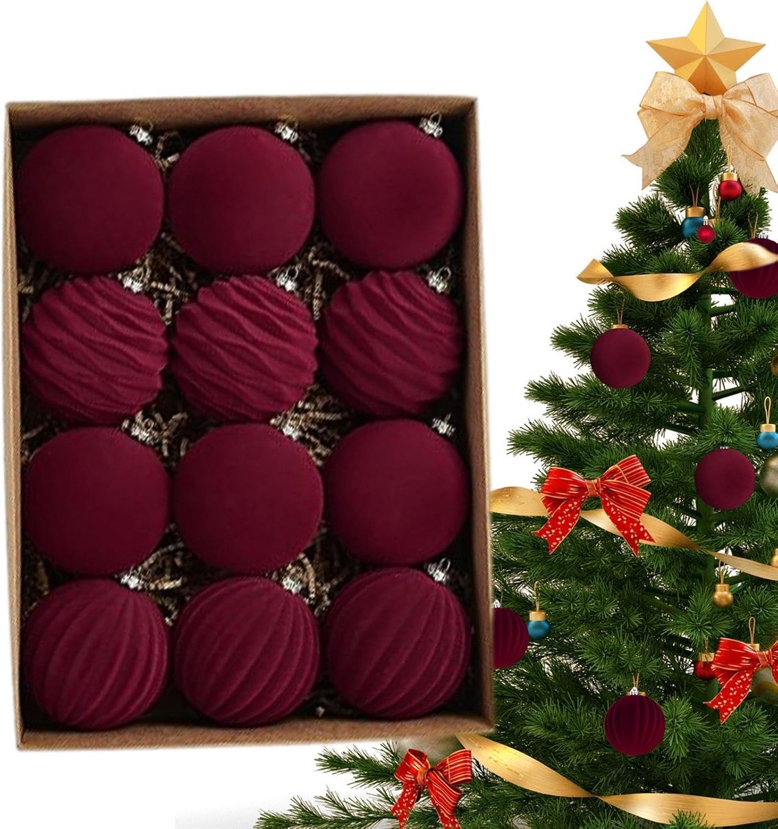 Fluwelen kerstballen - Ballroomdecoraties - Bordeauxrode kerstboomversieringen - 12-delige onbreekbare kerstversieringen, ideaal voor feestelijke gelegenheden en als woondecoratie Fiets (elektrisch) kopen online