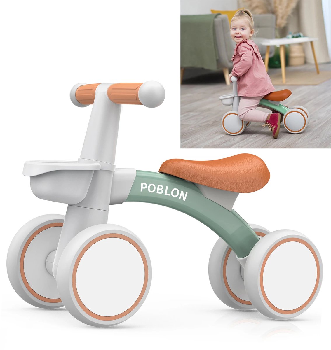 Fubzz Loopfiets - Baby Fiets - Peuter Fiets 12-24 Maanden - 135° Stuurbegrenzer - Stil En Krasvrij - Voor Binnen En Buiten - Met Mandje - Groen Loopfiets kopen online