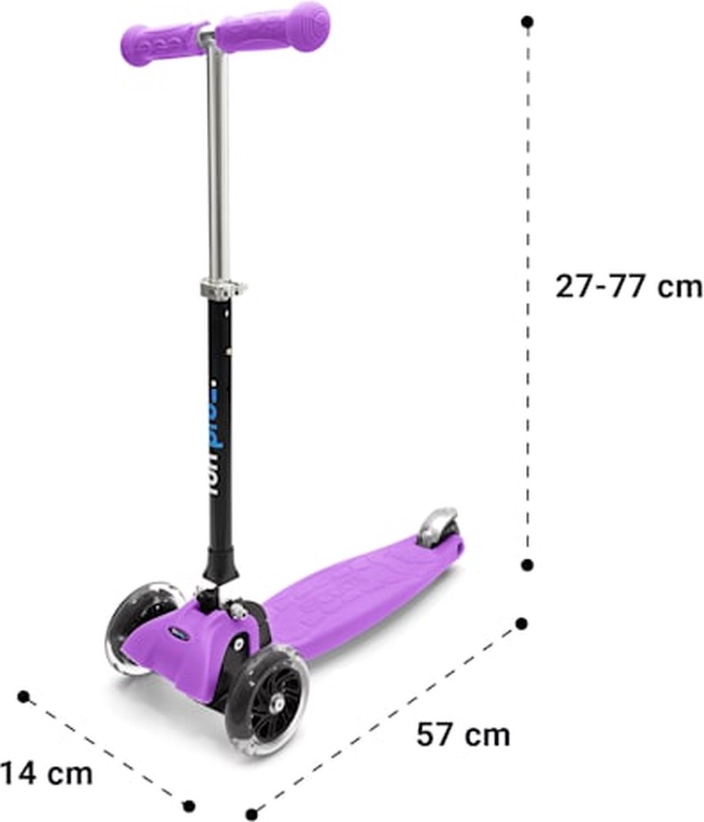 fun pro ONE Kids Scooter - 3 wielen, 3-6 jaar, opvouwbaar en in hoogte verstelbaar, LED-wielen, zwaartekrachtbesturing, achterrem, tot 50 kg, step voor kinderen, paars Step kopen online