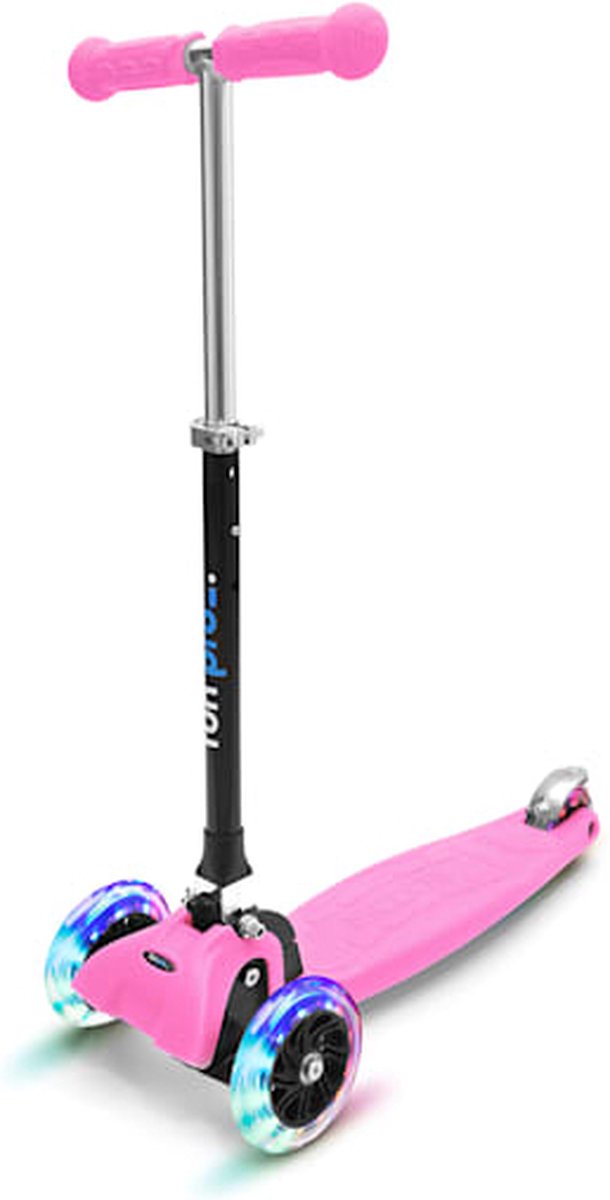 fun pro ONE Kids Scooter - 3 wielen, 3-6 jaar, opvouwbaar en in hoogte verstelbaar, LED-wielen, zwaartekrachtbesturing, achterrem, tot 50 kg, step voor kinderen, roze Step kopen online