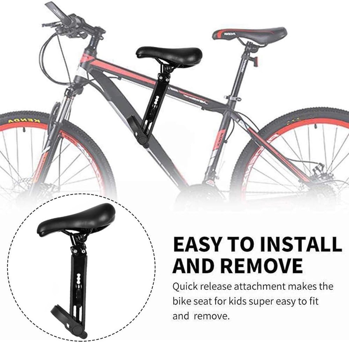 green glow vooraan gemonteerde fietsstoeltjes voor mountainbiken op de weg met verstelbare veiligheidsgordels