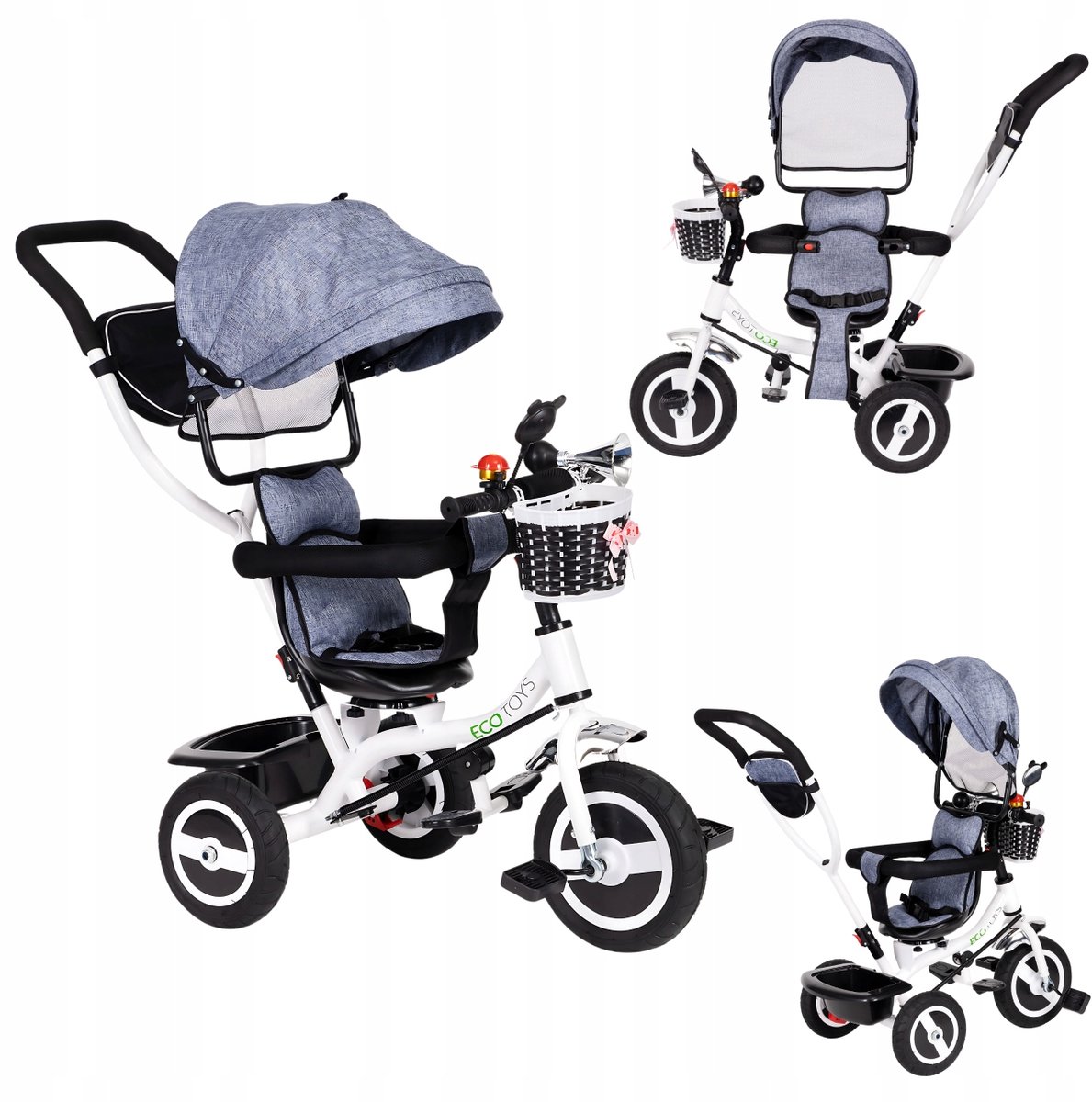 Grijze Driewieler met Draaibare Zitting en Verstelbare Kap Driewieler kopen online