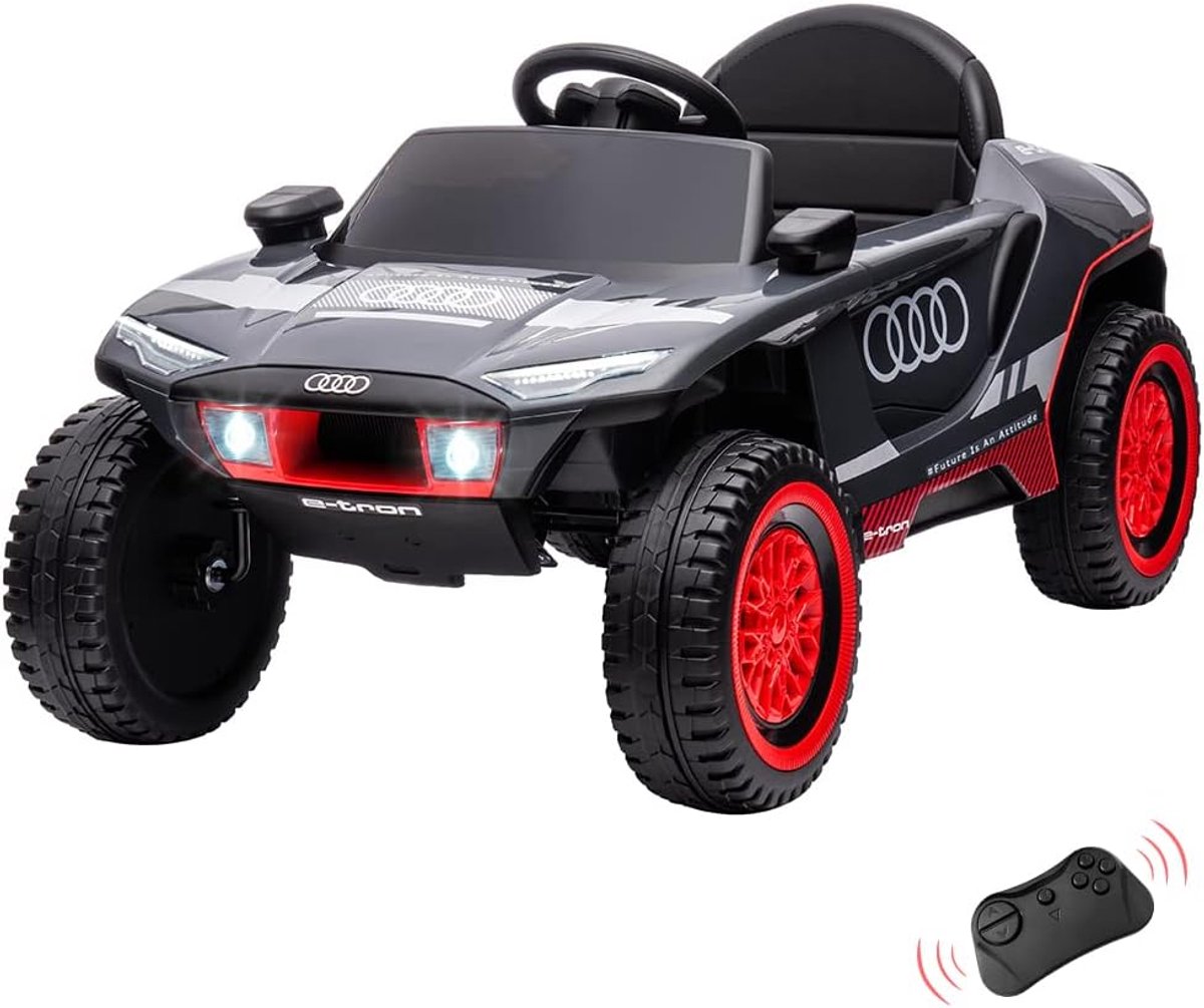HOERFURIY-Elektrische kinderauto-12V-kinderauto met afstandsbediening - 2x35W-motoren, veervering, claxon, LED & EVA-banden (3-8 jaar) - Grijs Accuvoertuig kopen online