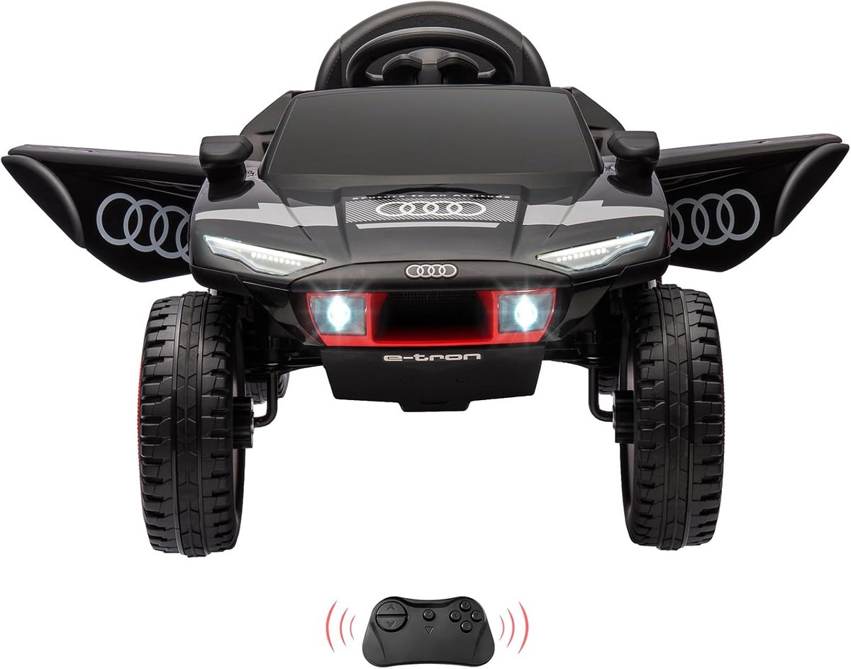 hoerfuriy elektrische kinderauto 12v kinderauto met afstandsbediening 2x35w motoren veervering claxon led eva banden 3 8 jaar zwart