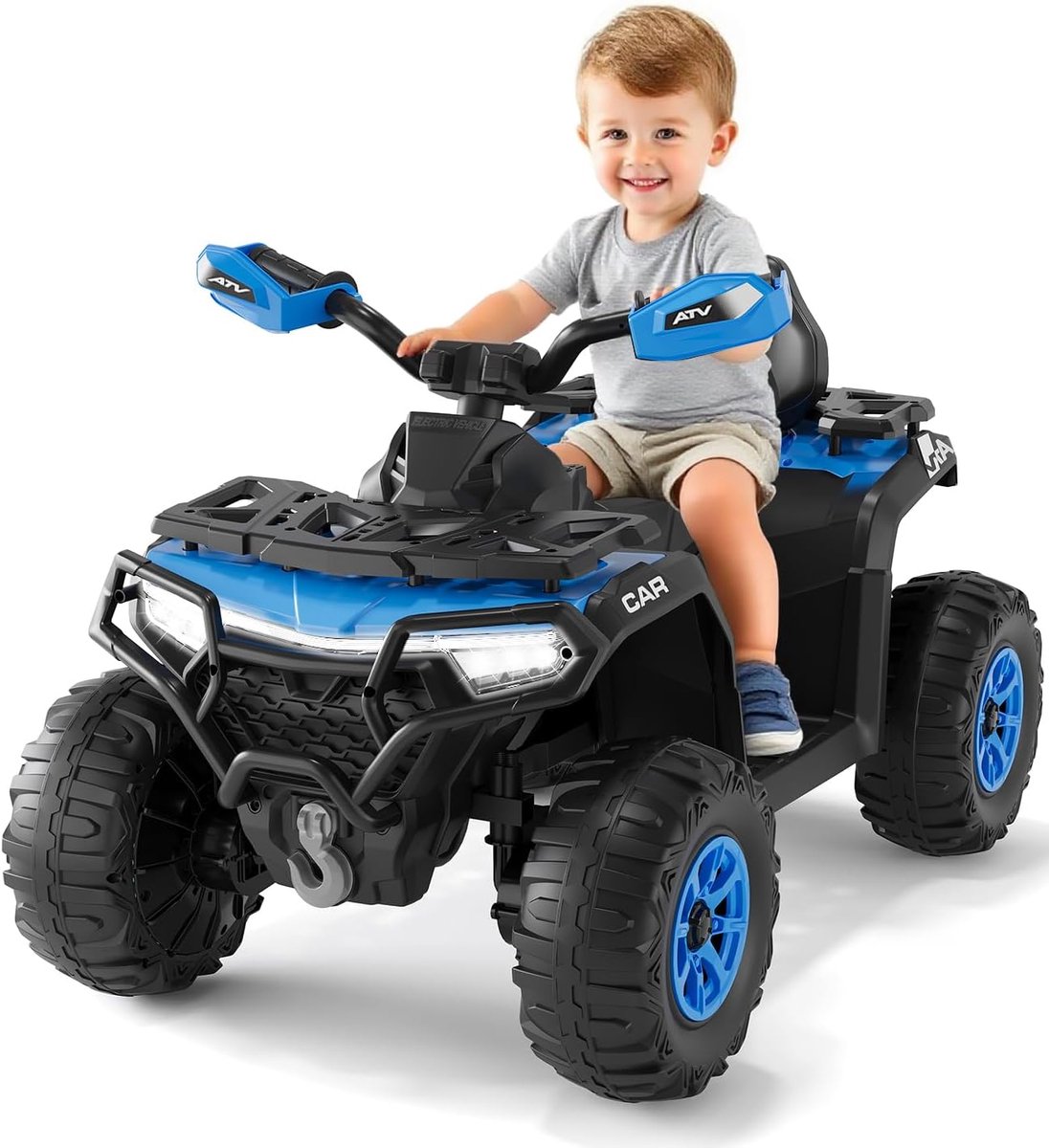 HOERFURIY-Elektrische kinderauto-Elektrische quad voor kinderen 12V, 4-wielige terreinwagen met 2 motoren, afstandsbediening Bluetooth, USB, vanaf 3 jaar, blauw Accuvoertuig kopen online