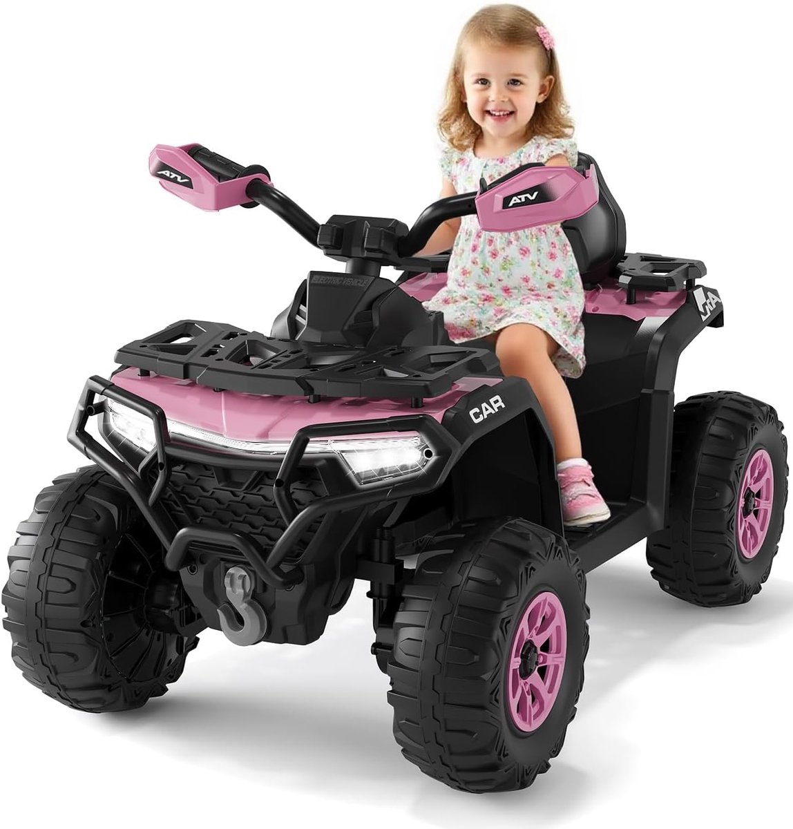 hoerfuriy elektrische kinderauto elektrische quad voor kinderen 12v terreinwagen met 4 wielen en 2 motoren afstandsbediening bluetooth usb vanaf 3 jaar roze
