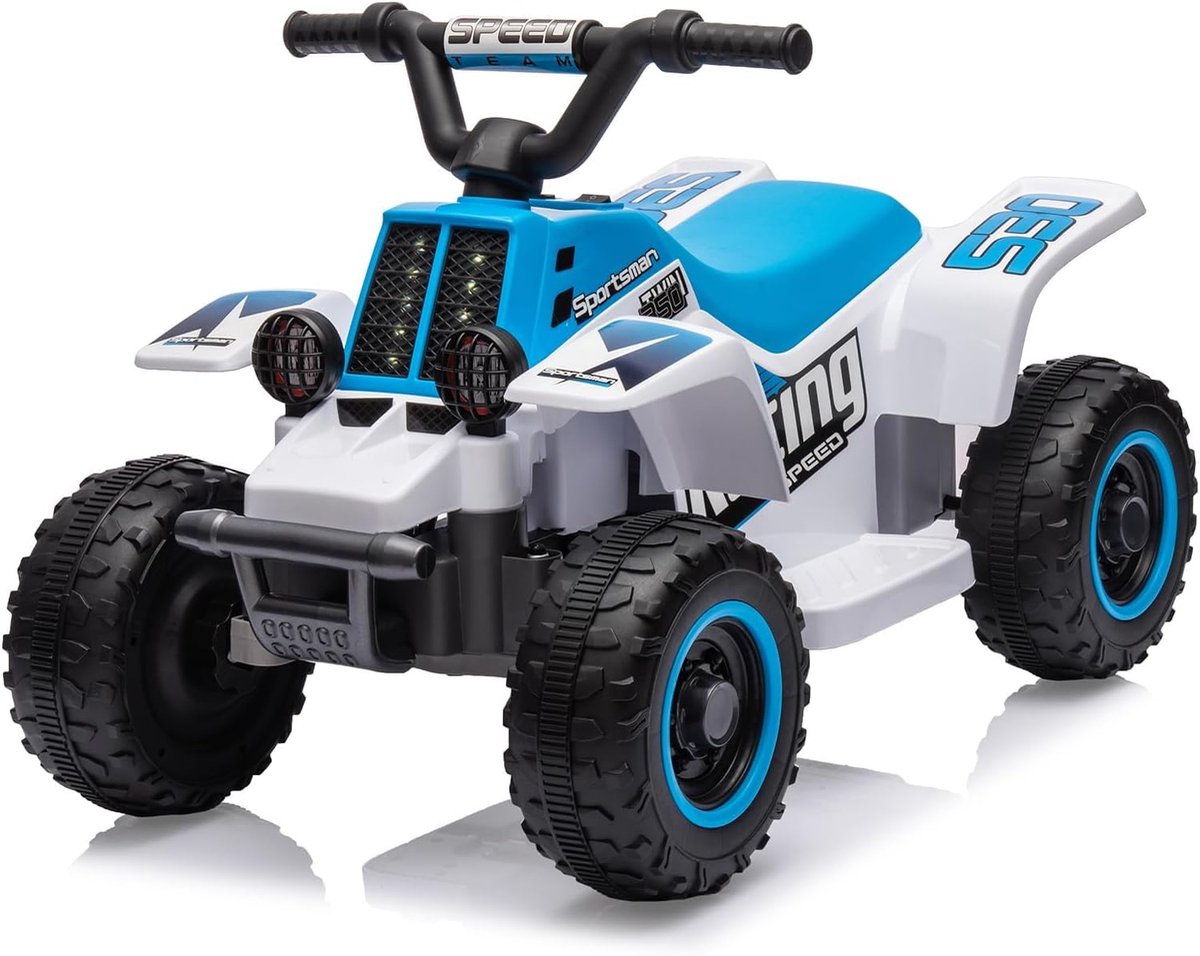 HOERFURIY-Elektrische kinderauto-Elektrische quad voor kinderen 6V, auto LED en muziek, 1,8 km/u met claxon, start met één knop, ATV voor kinderen vanaf 3 jaar, blauw en wit Accuvoertuig kopen online