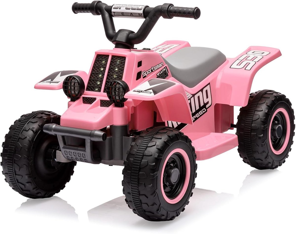 HOERFURIY-Elektrische kinderauto-Elektrische quad voor kinderen 6V, auto LED en muziek, 1,8 km/u met claxon, start met één knop, ATV voor kinderen vanaf 3 jaar, roze Accuvoertuig kopen online