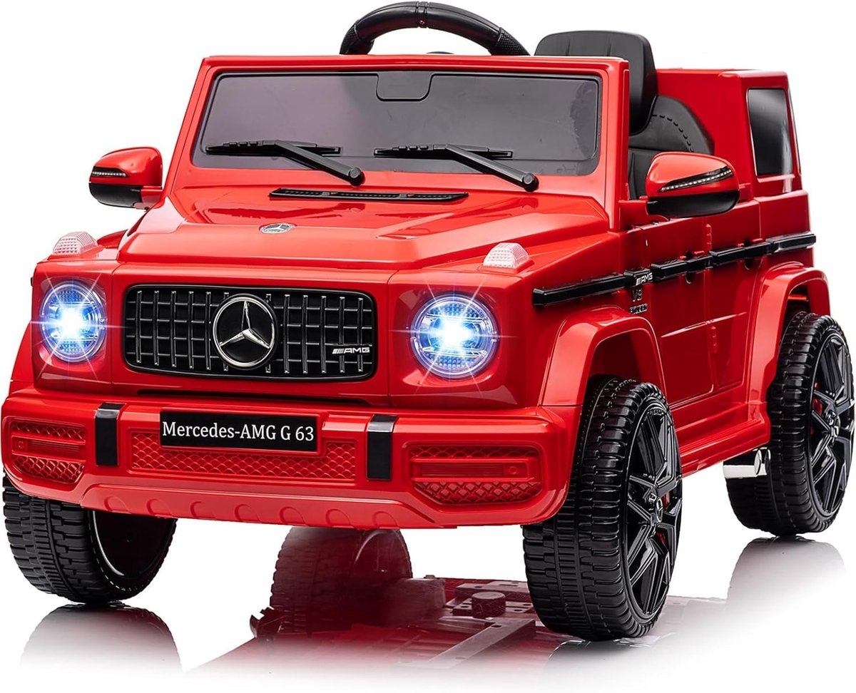 HOERFURIY-Elektrische kinderauto-Mercedes G63 12V kinderauto - 2,4G-afstandsbediening, veiligheidsslot, ledverlichting en Bluetooth-audio - Meegroeispeelgoed vanaf 3 jaar (rood) Accuvoertuig kopen online