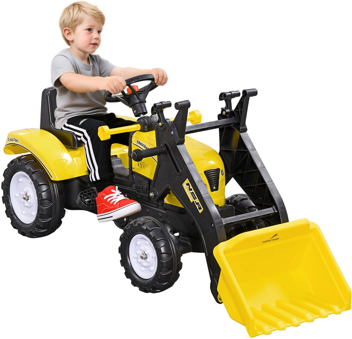HOMCOM Kinderrijauto Bouwvoertuig IJzer, Kunststof L114 x B41 x H52 cm Zwart+Geel Traptractor kopen online