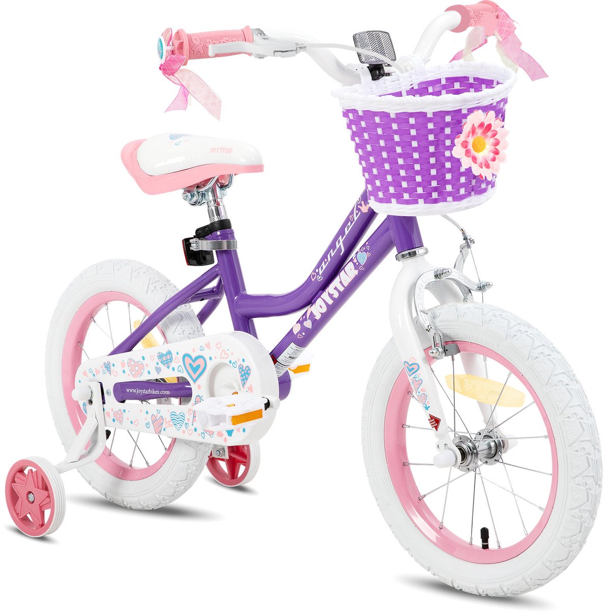 JOYSTAR Angel Meisjesfiets - Verschillende Maten 14 Inch - Met Zijwieltjes - Handrem - Inclusief Mandje - Paars Kinderfiets kopen online