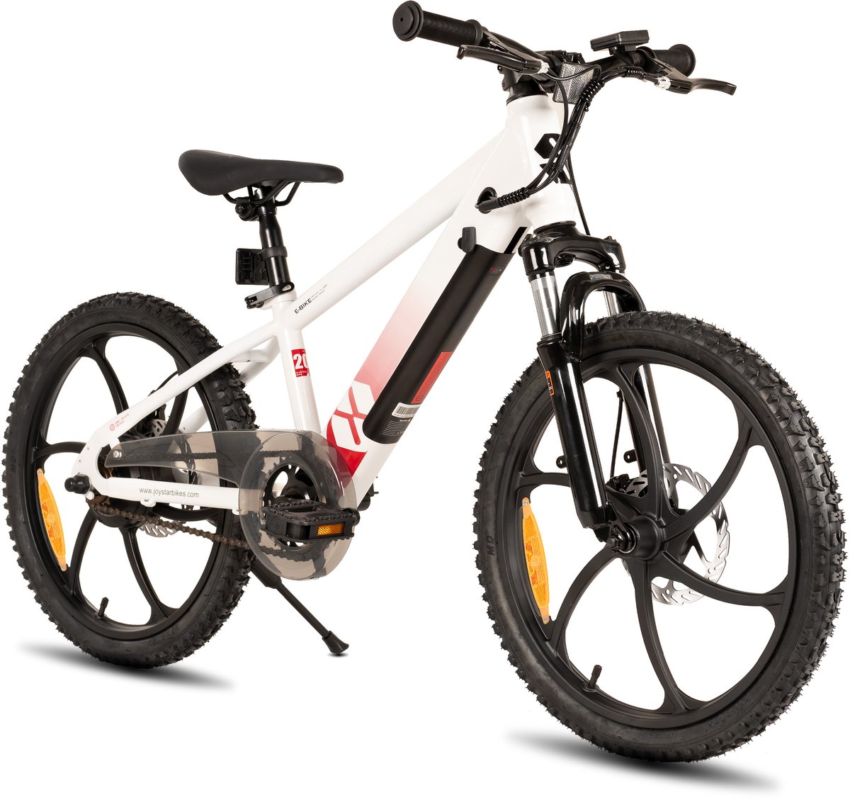 joystar elektrische fiets e bike 20 inch voor kinderen tieners 250w motor 1 versnelling bladwiel mechanische schijfremmen wit