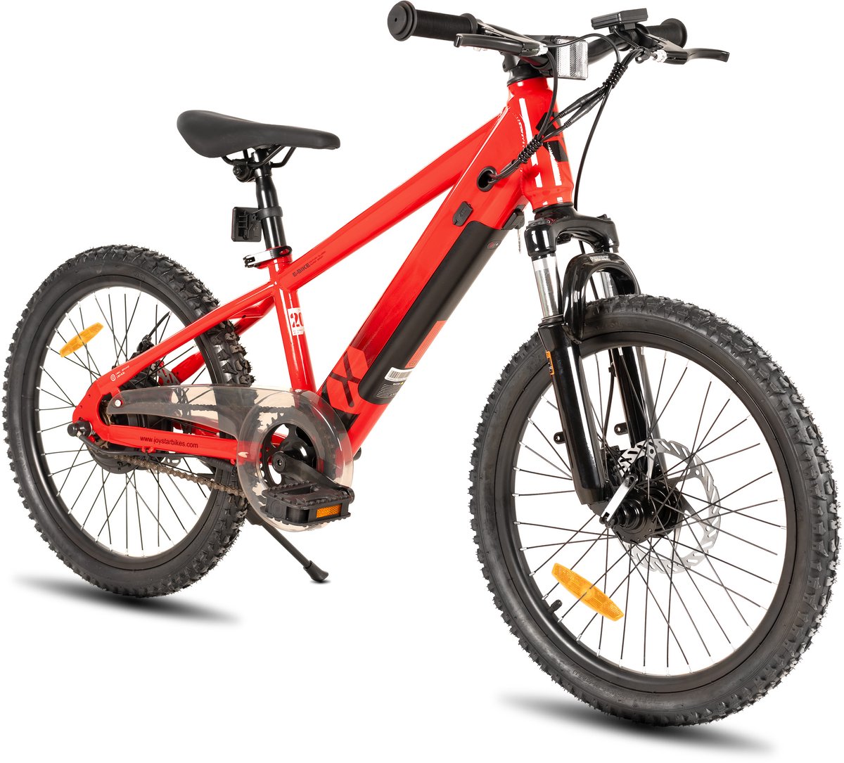 joystar elektrische fiets e bike 20 inch voor kinderen tieners 250w motor 1 versnelling spaakwiel mechanische schijfremmen rood