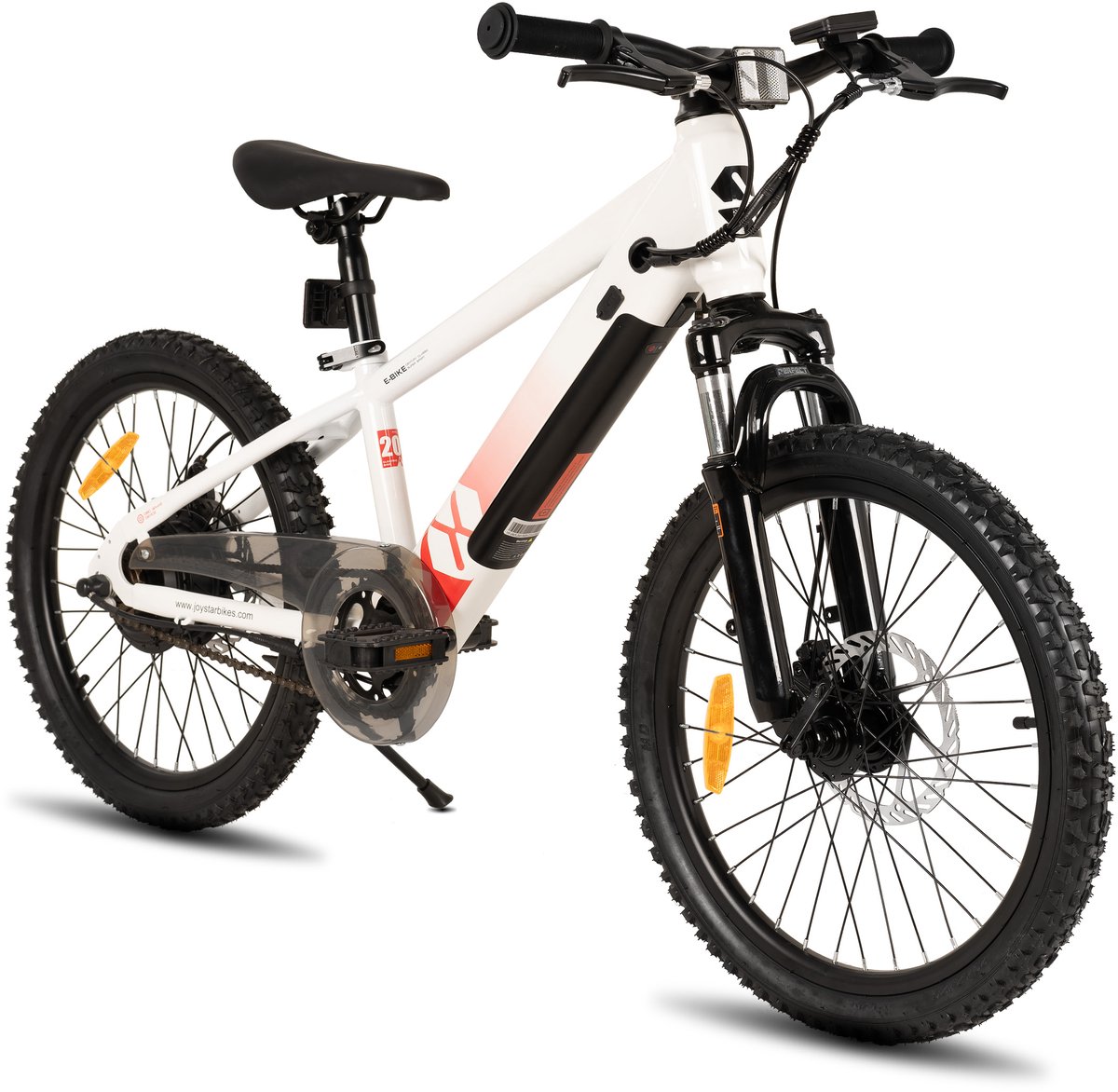 joystar elektrische fiets e bike 20 inch voor kinderen tieners 250w motor 1 versnelling spaakwiel mechanische schijfremmen wit
