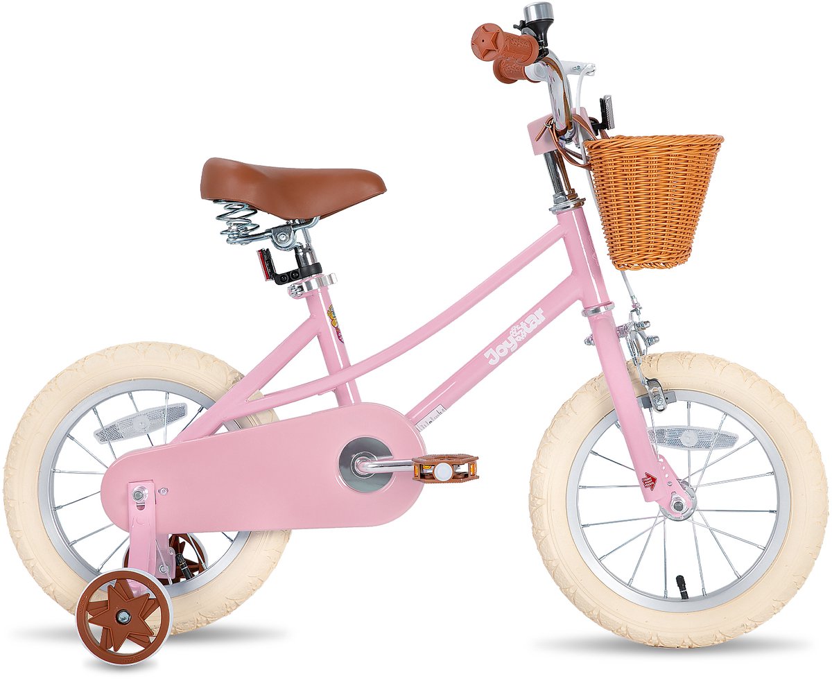 joystar fantasy kinderfiets voor meisjes 12 inch mand zijwieltjes bel handrem roze