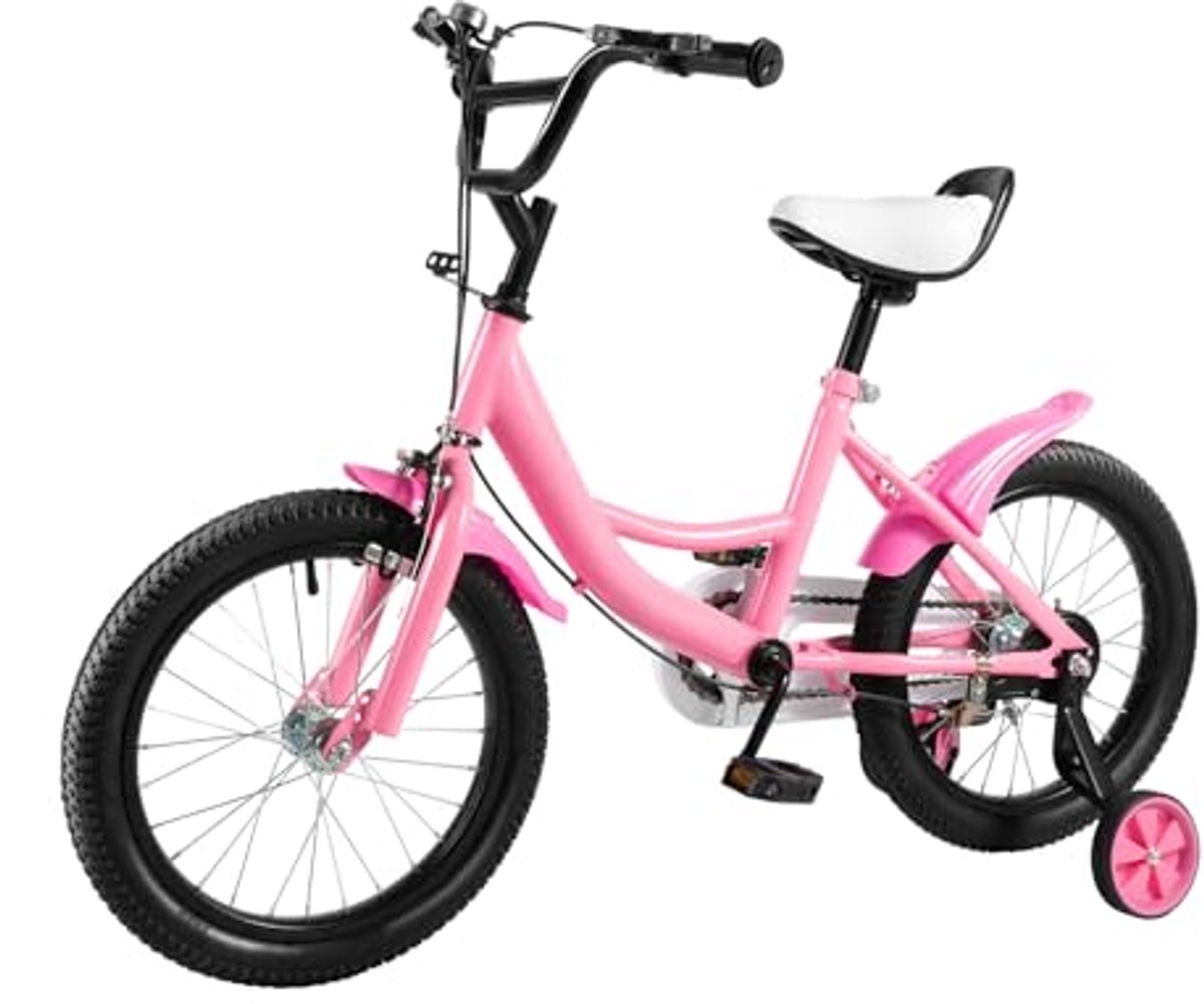 Kinderfiets 16 Inch Mountainbike Loopfiets met Stabilisatoren voor Jongens en Meisjes 4 tot 8 Jaar - Roze Kinderfiets kopen online