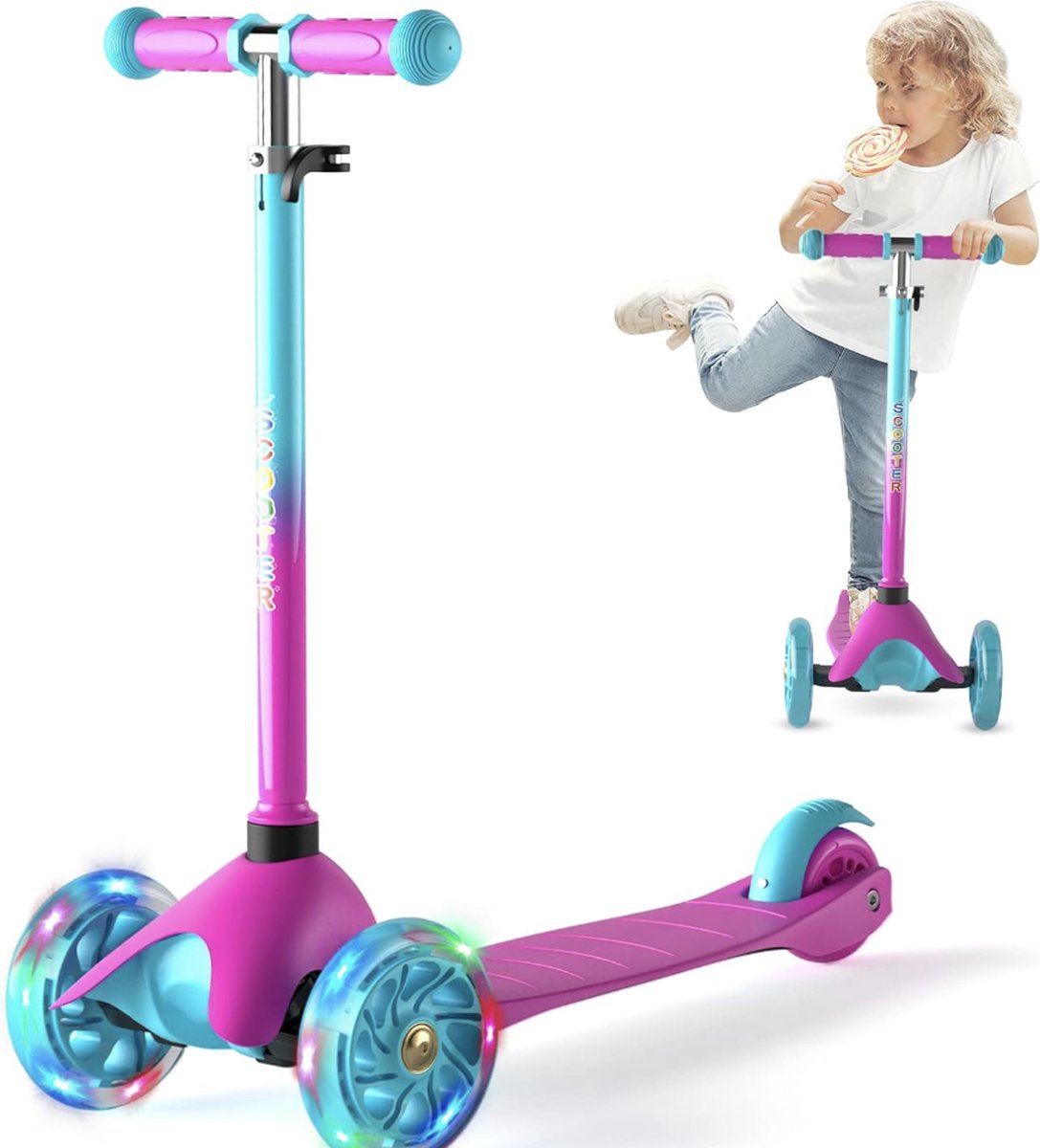 Kinderstep - 3 Led-Wielen - Verstelbare StuurHoogte - Belastbaarheid Tot 50 kg - Roze Step kopen online