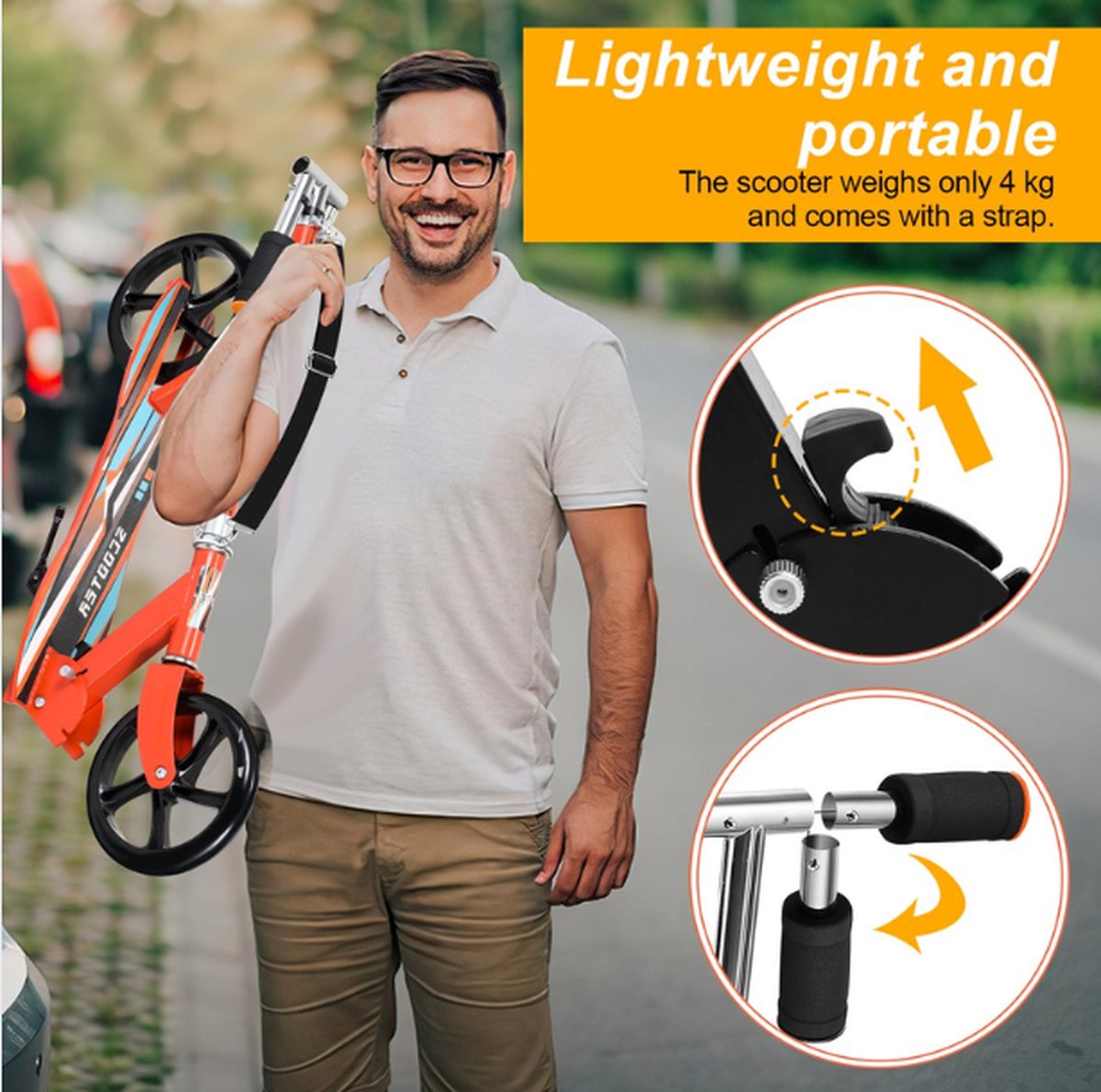 kinderstep city scooter stuntstep inklapbaar in hoogte verstelbare step geschikt voor kinderen tieners en volwassenen in 3 hoogtes verstelbaar draagkracht tot 100 kg oranje