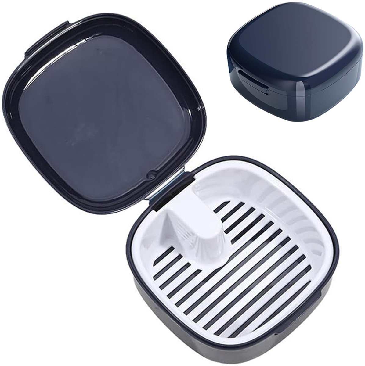 kunstgebitdoos met zeef draagbare kunstgebitdoos prothesedoos bewaardoos voor retentiecontainers reisbeugeldoos 7 8 x 7 8 x 3 8 cm blauw
