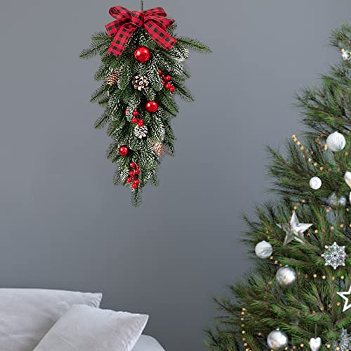 Kunstmatige kerstversiering voor de voordeur, kerstkransen met bessendennenappel en strik voor feestelijke muur-, deur- en raamdecoratie Fiets (elektrisch) kopen online