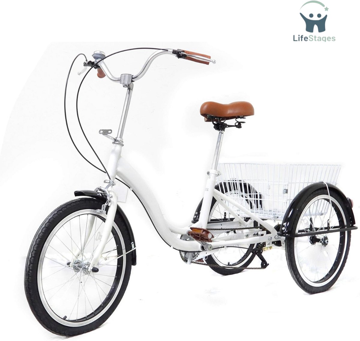 LifeStages - Driewieler Volwassenen - Driewieler - Driewielfiets Volwassenen - Driewielfiets - Driewieler Senioren - 20 Inches - met Boodschappenmandje 3 Wielen - Wit Driewieler kopen online
