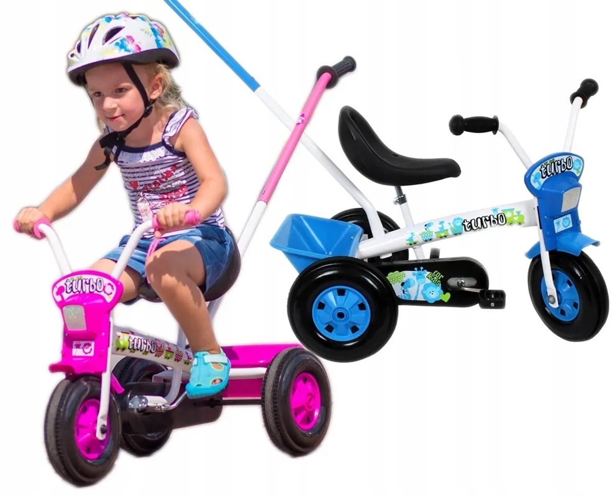 Loopfiets Turbo 8" met duwstang - Wit/Roze Driewieler kopen online