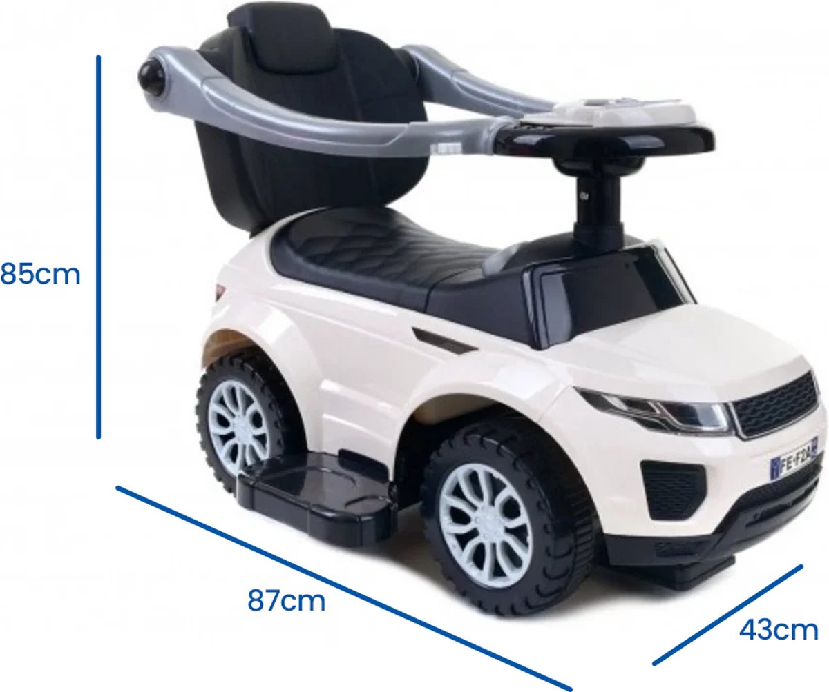 loopwagen met duwstang wit met uitvalbeveiliging