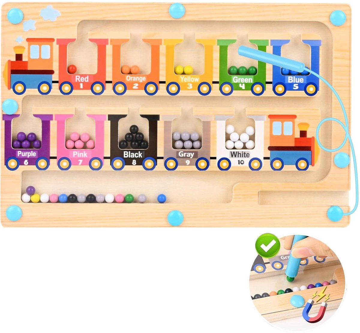 Magnetisch Labyrint Houten Speelgoed 3+ – Educatief Magnetisch Treinspel met 10 Getalwagen & 10 Kleurenballetjes – Motoriek, Concentratie & Telvaardigheid – Veilig Acryl Deksel, Draagbaar 22,7×15,5 cm Fiets (elektrisch) kopen online
