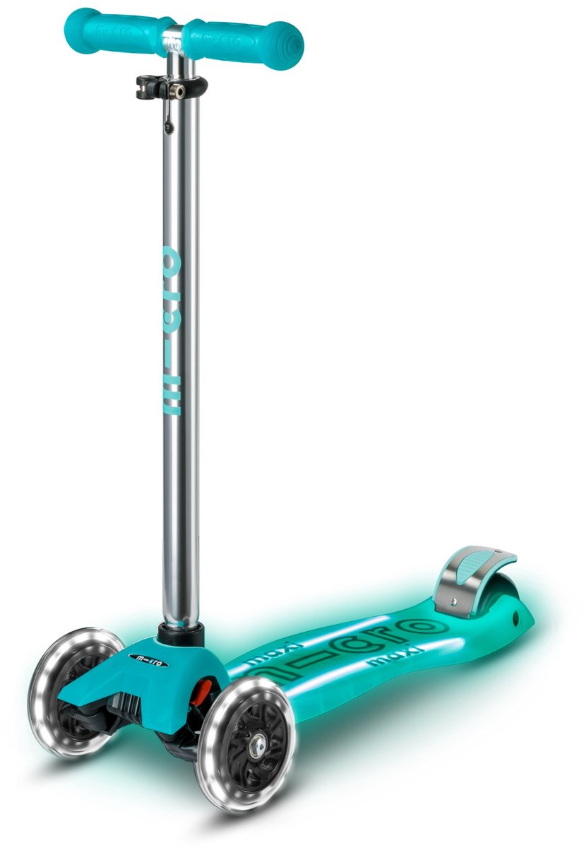 micro maxi micro step deluxe glow plus led step scooter in de kleur aqua mint voor kinderen van 5 tot 12 jaar max 70 kg