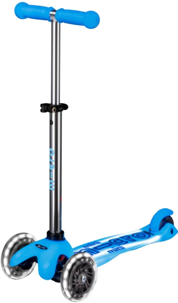 micro mini micro step deluxe glow plus led step scooter in de kleur arctic blauw voor kinderen van 2 tot 6 jaar max 50 kg