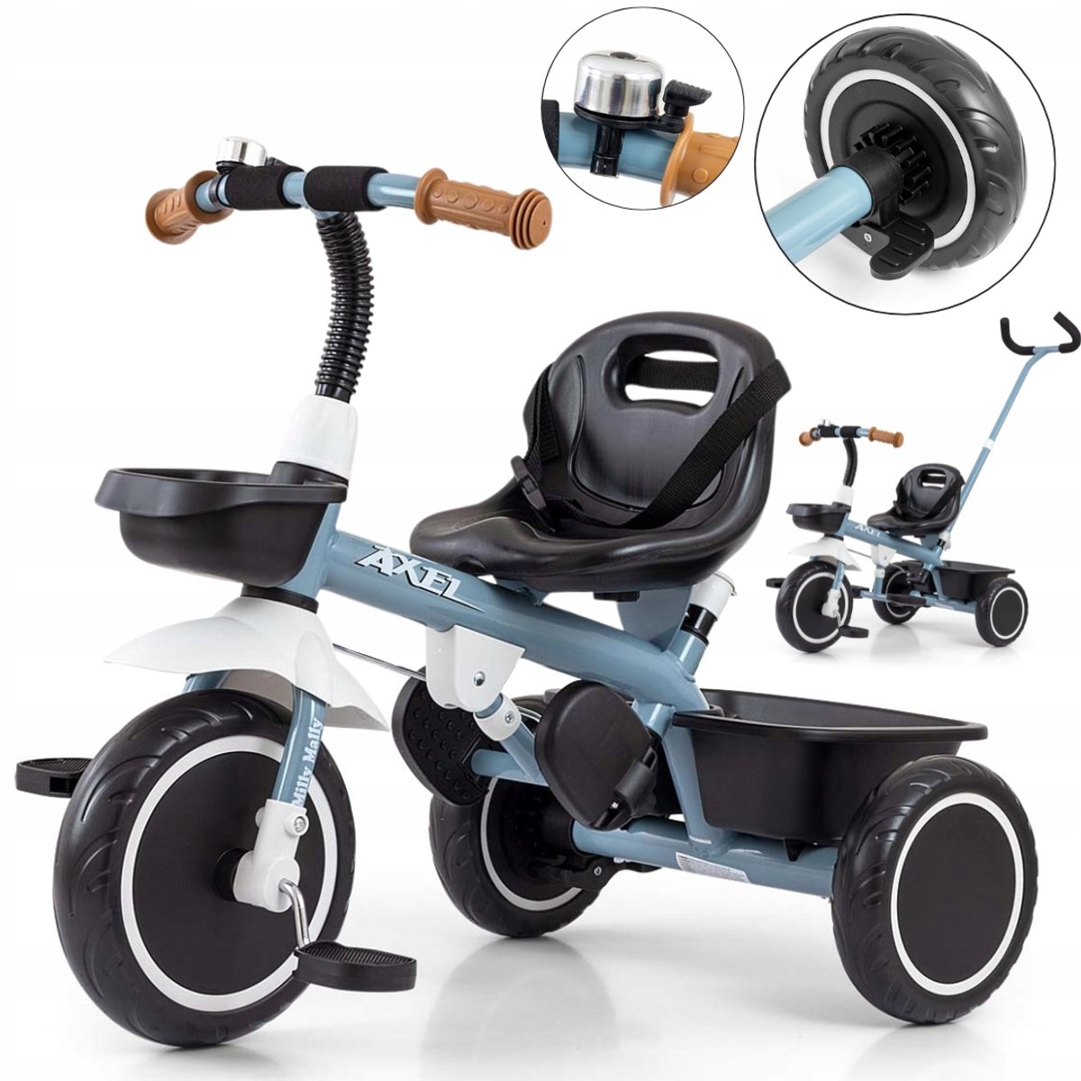 milly mally axel loopfiets 2 in 1 met duwstang denim blauw