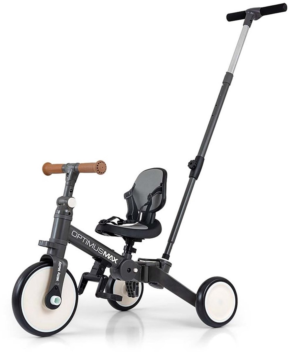 MILLY MALLY - Optimus Max 5in1 driewieler met geleidestang donkergrijs Driewieler kopen online