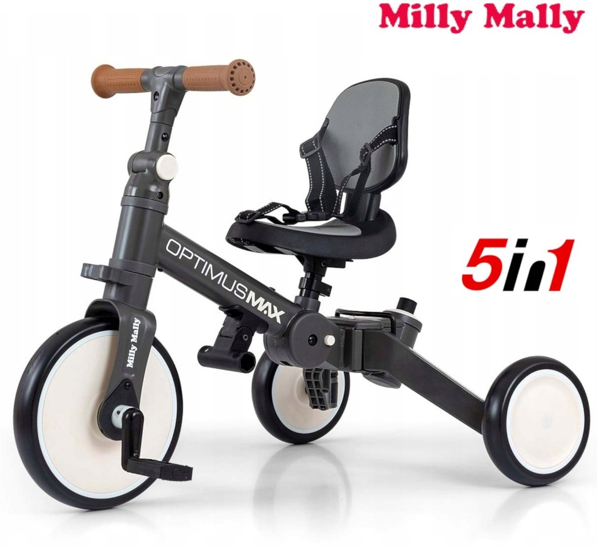 milly mally optimus max loopfiets 5 in 1 grijs