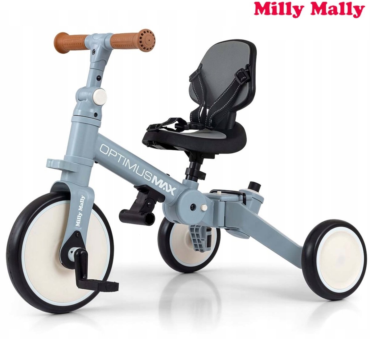 milly mally optimus max loopfiets 5 in 1 met duwstang blauw