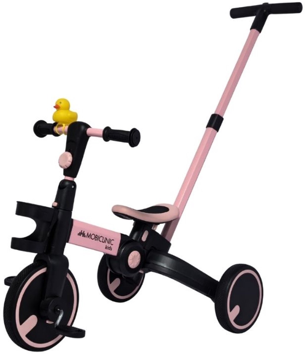 Mobiclinic Chase - Driewieler - 5-in-1 - Met eendentoeter - Evolutionair - Verstelbaar stuur - Max 25 kg - Met duwstang - Opvouwbaar - 1 tot 5 jaar - Roze Driewieler kopen online