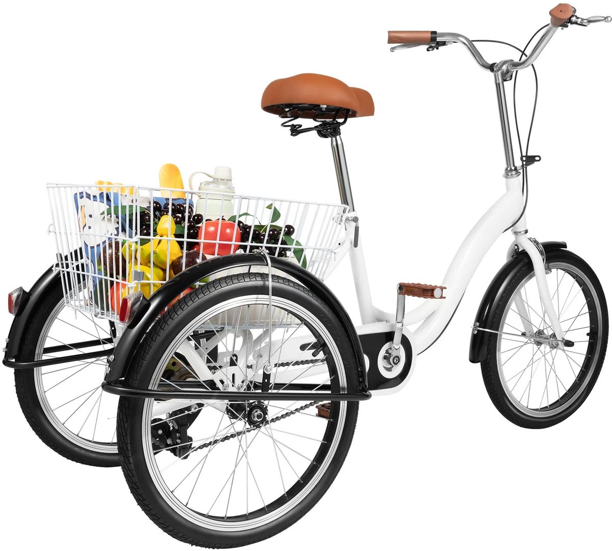 mygroot fiets driewieler volwassenen 20 inch met mand enkele snelheid wit comfort stabiliteit voor senioren dagelijks gebruik