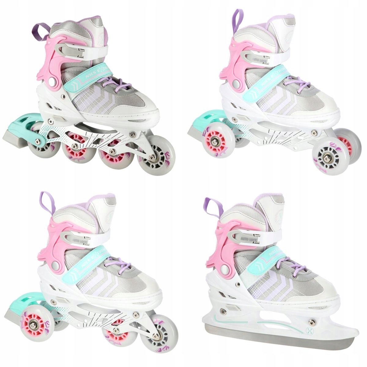 nils extreme 4 in 1 kinder schaatsen skeelers roze maat s 29 33