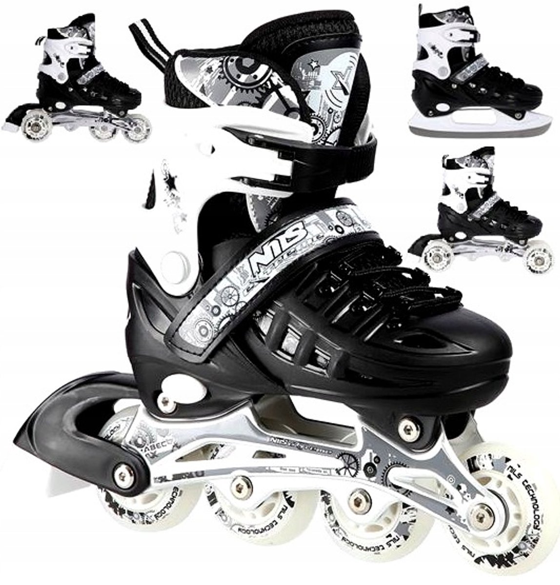 nils extreme 4 in 1 schaatsen skeelers rolschaatsen zwart l 39 42