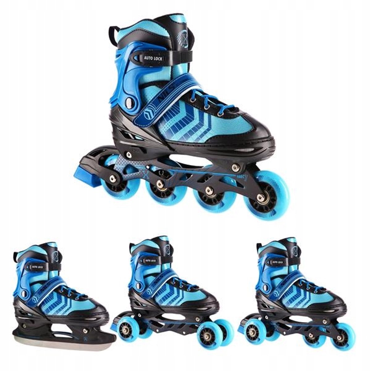 Nils Extreme 4-in-1 Schaatsen/Skeelers Zwart/Blauw Maat S (29-33) Rolschaatsen kopen online