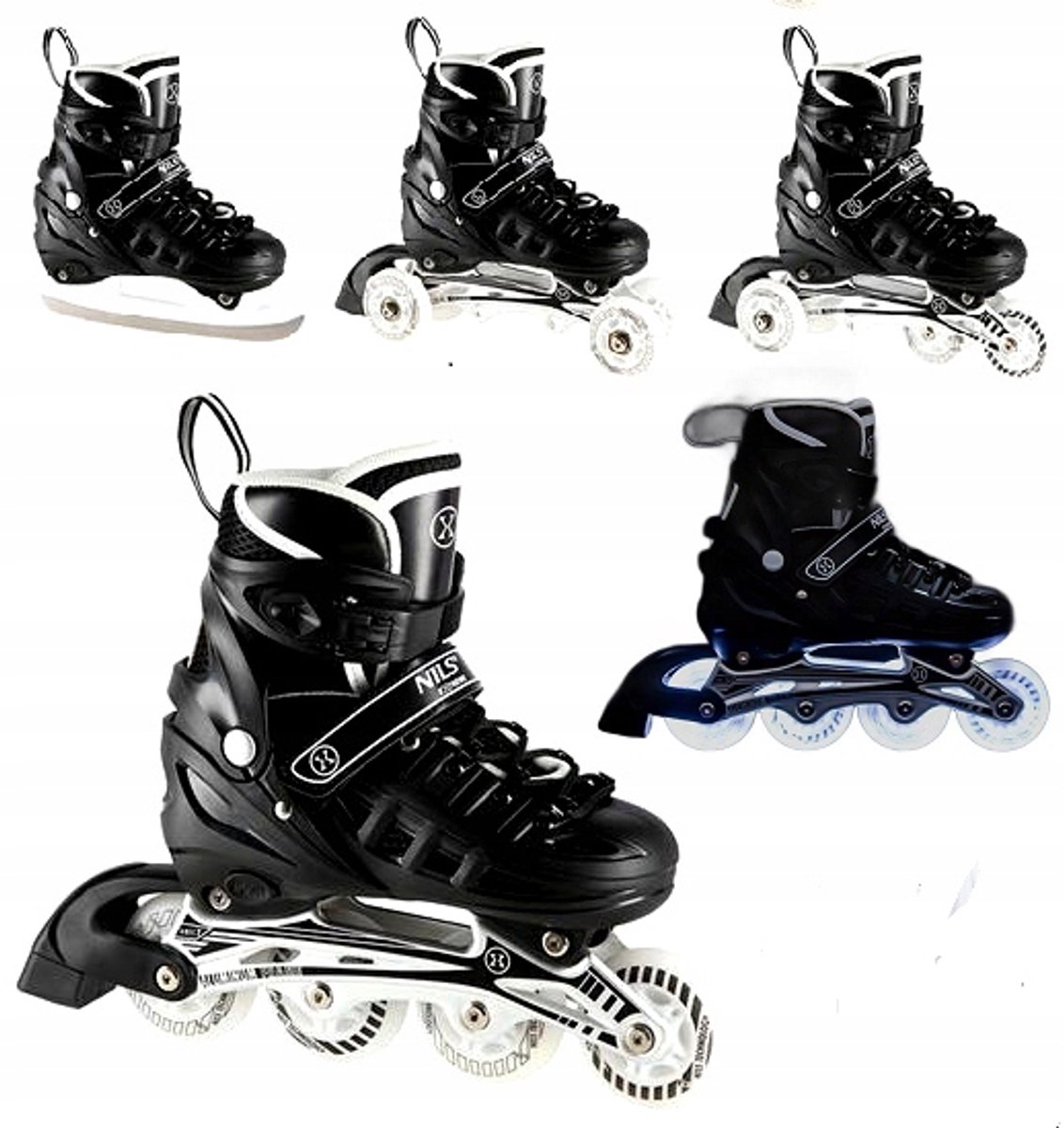 nils extreme 4 in 1 schaatsen skeelers zwart led maat l 39 42